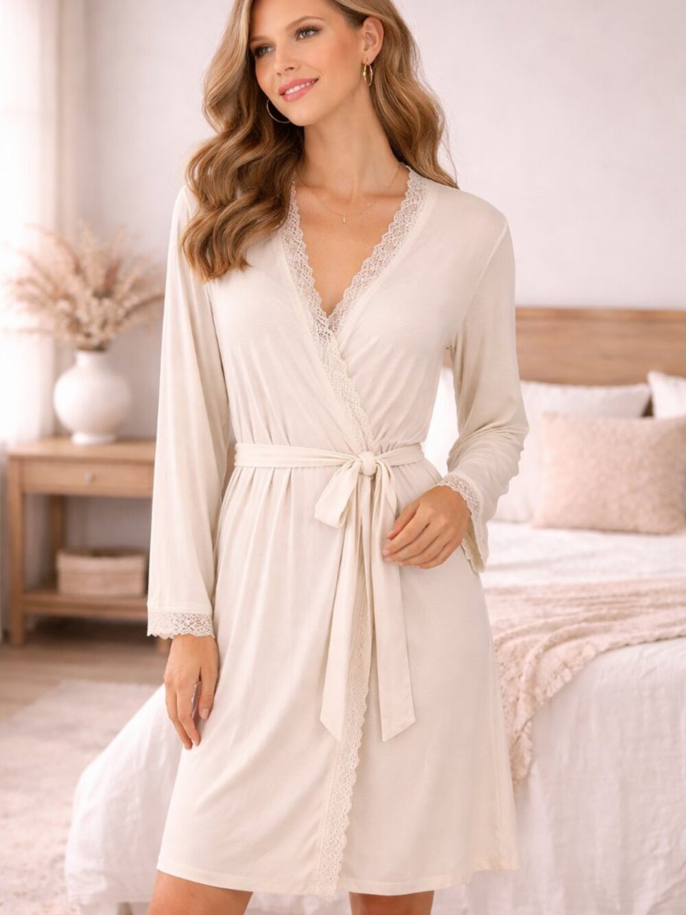 Eberjey Crochet Dreams Robe in Cream Sz L